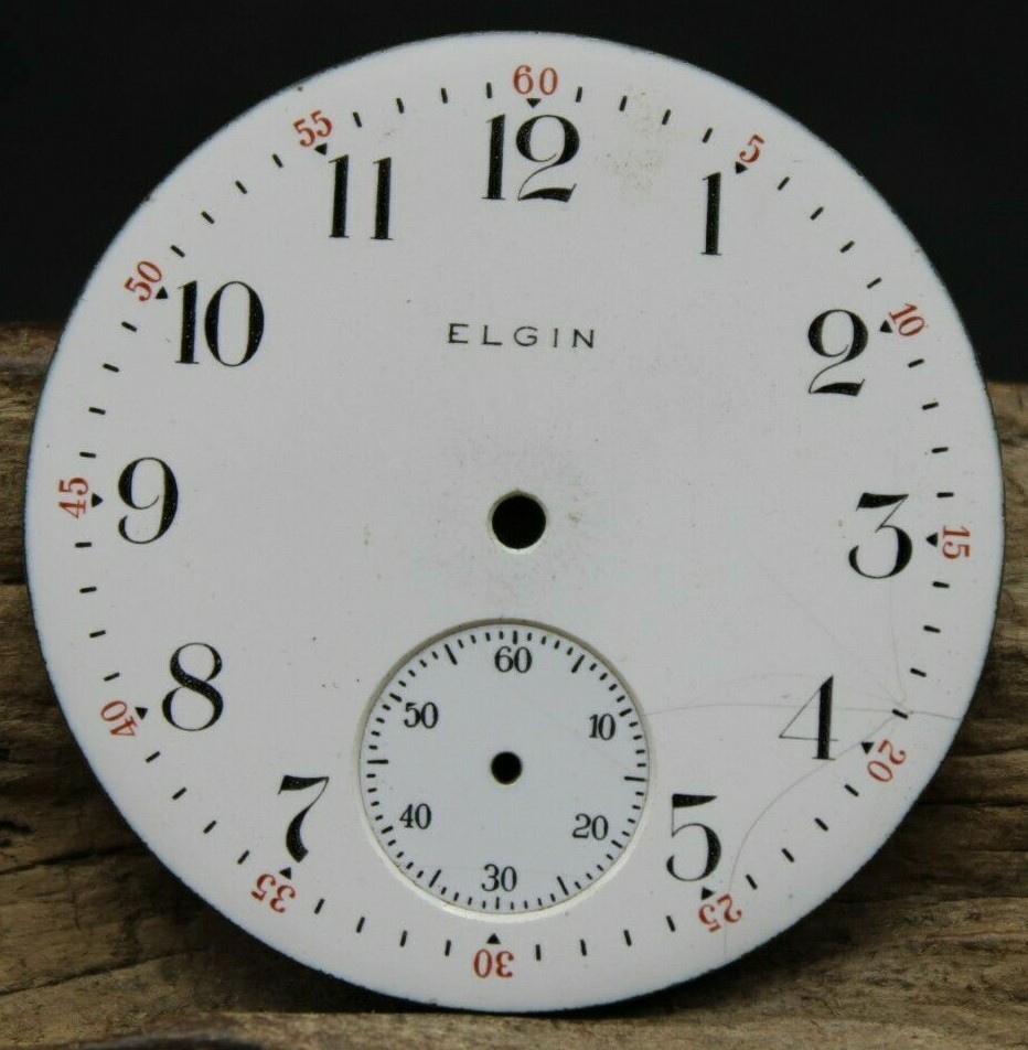 ELGIN NATIONAL WATCH Co. PORCELAIN POCKET WATCH DIAL FACE 42.3mm DIAMETER (L2O3)