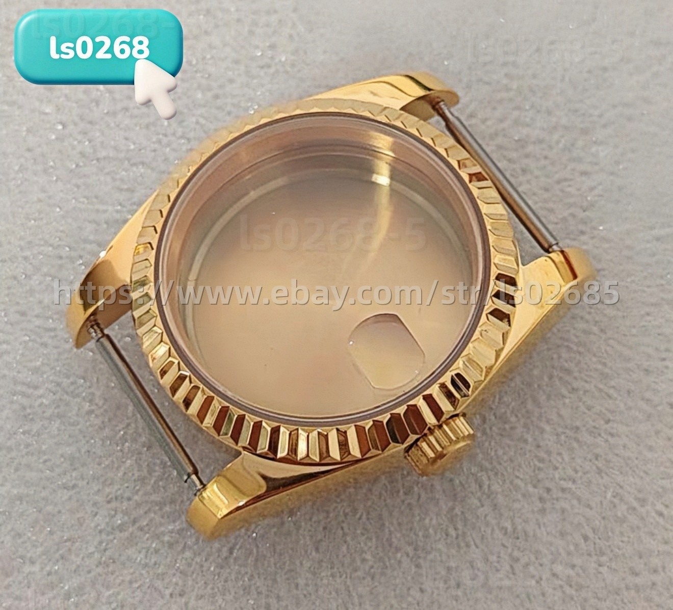 39mm Gold Plated Sapphire Solid Watch Case Fluted Bezel Date For NH35/36 ETA2836
