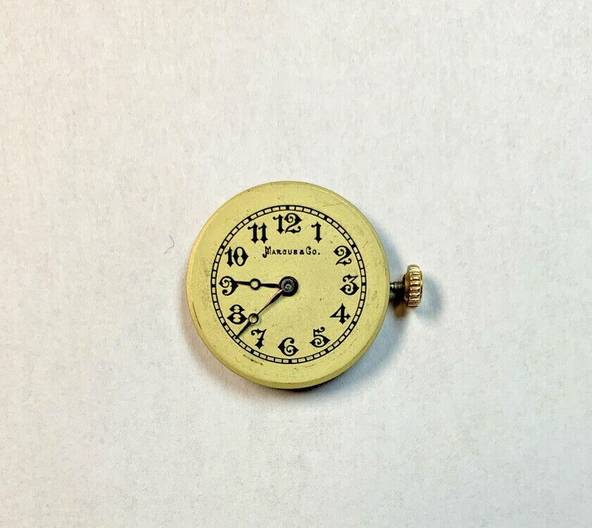 E. Huguenin Watch 15 Jewel Movement Broken Balance 14k Crown MARCUS & Co Dial