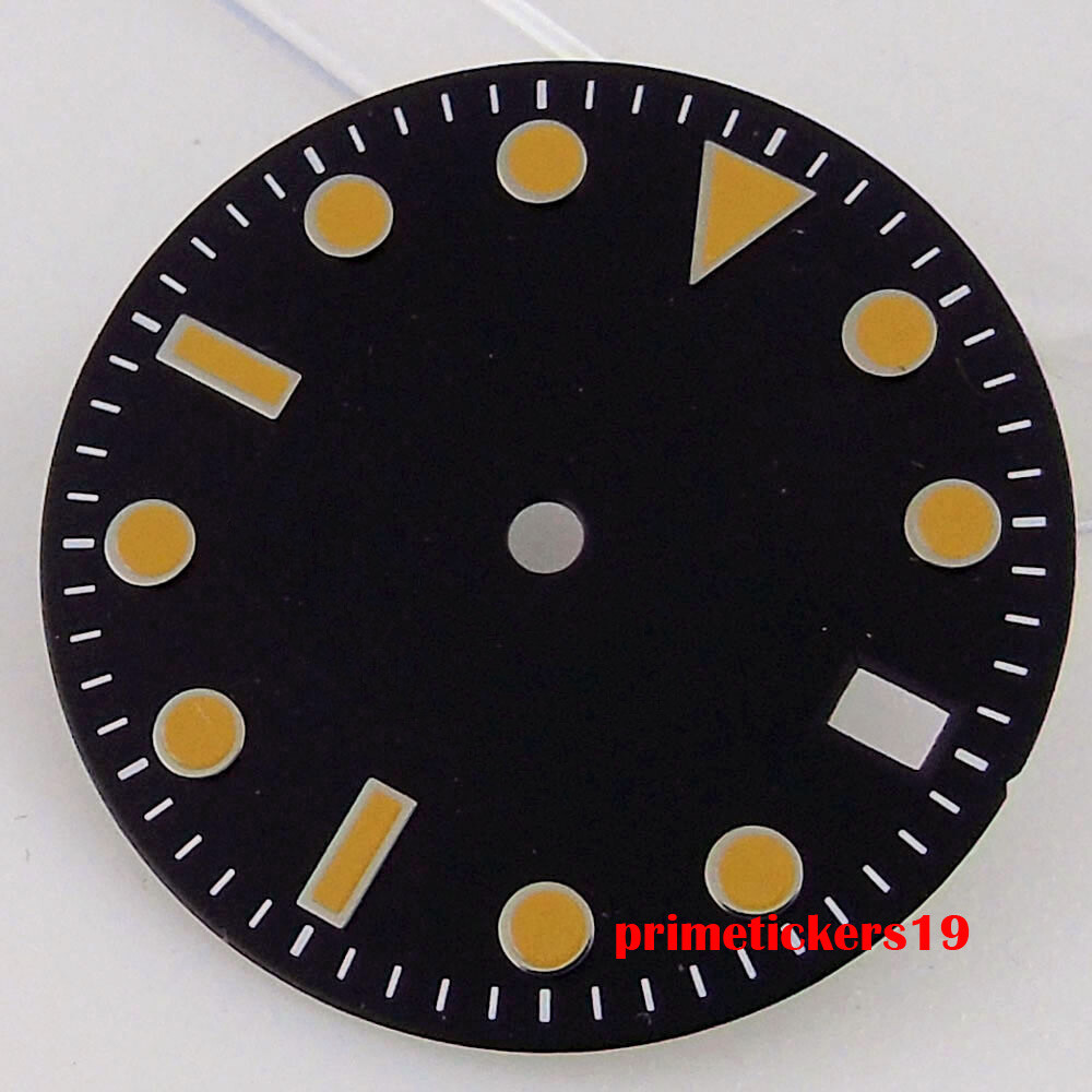 28.5mm Black/White/Green Sterile Watch Dial Face Hands Date Window Fit NH35 Movt
