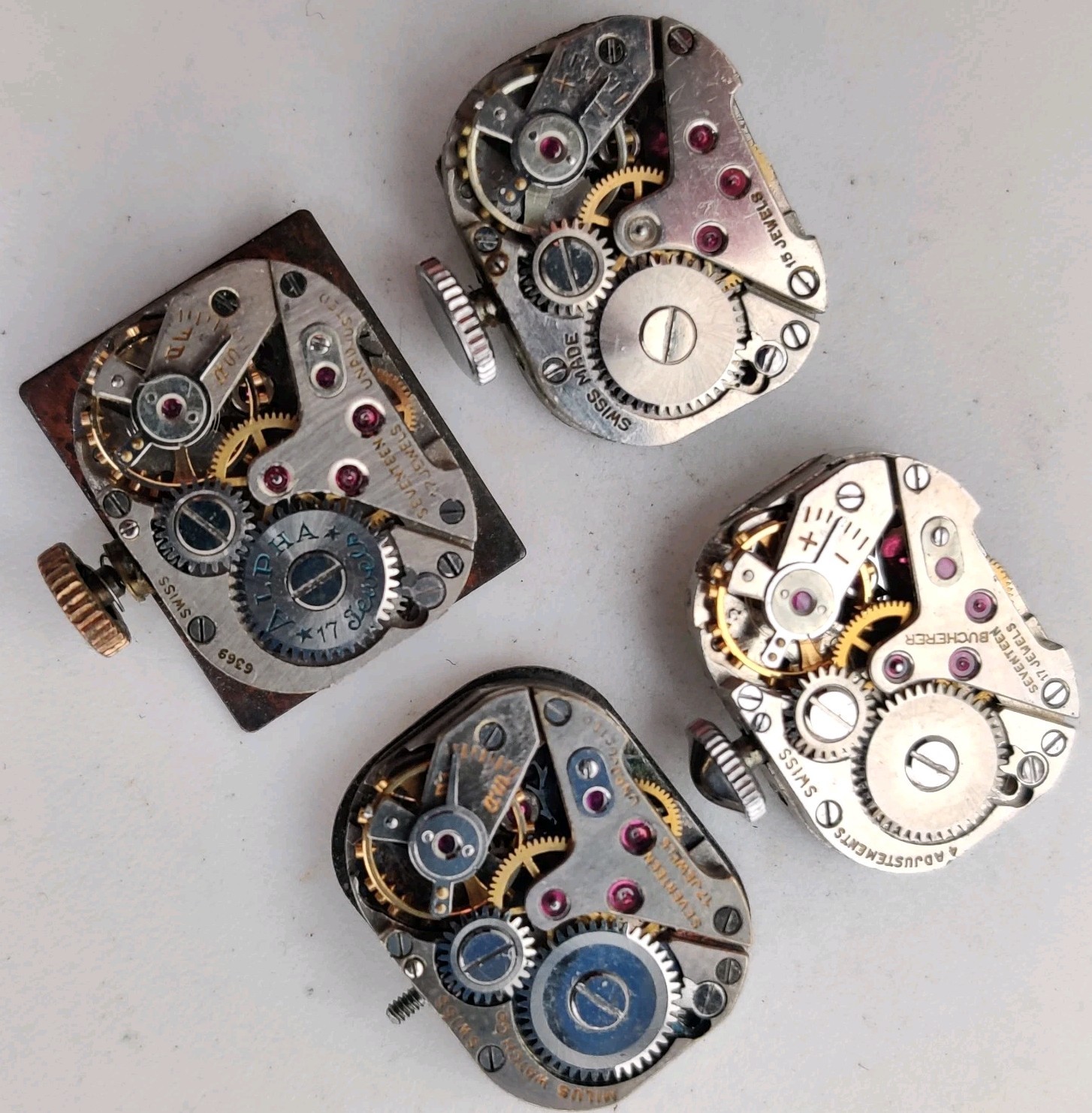 Lot Of 4 Alpha Bucherer Milus AS Cal. 976 movements For Repair