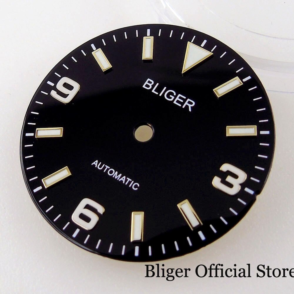 BLIGER Gold Edge 29MM Black Watch Dial Explore fit NH35A NH36A MINGZHU MIYOTA