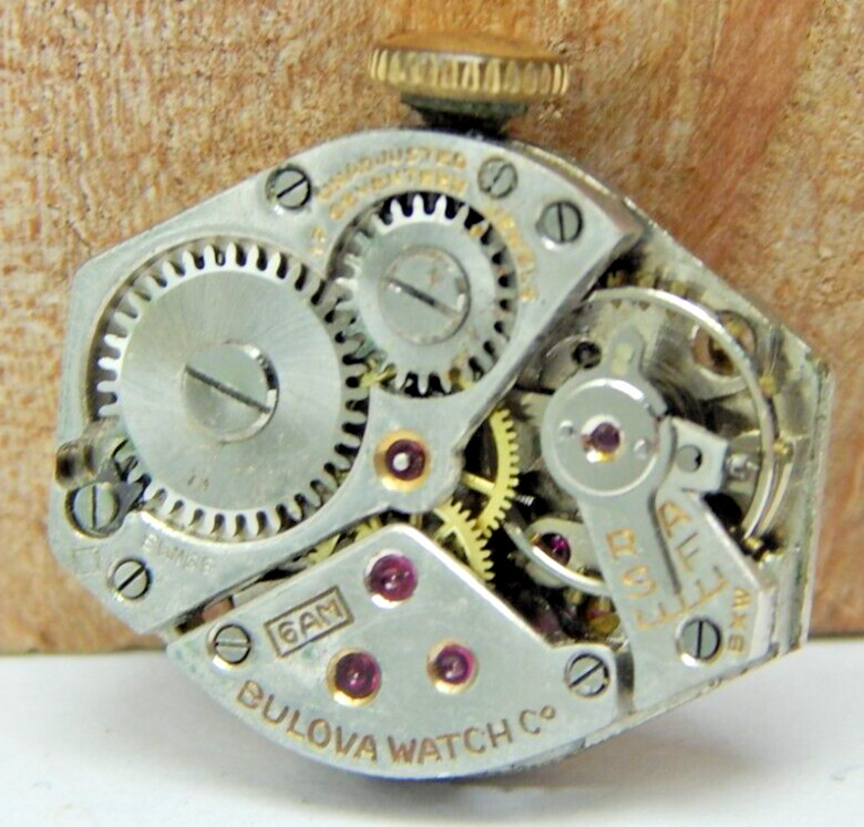 Vintage 1936 Bulova 6AM 17 jewel ladies wrist watch movement with dial & crown