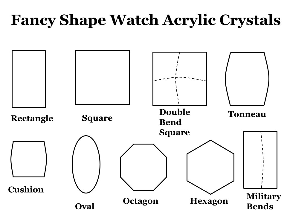 Fancy Shape Watch Acrylic Crystal –Rectangle, Square, Tonneau, Cushion, Polygon