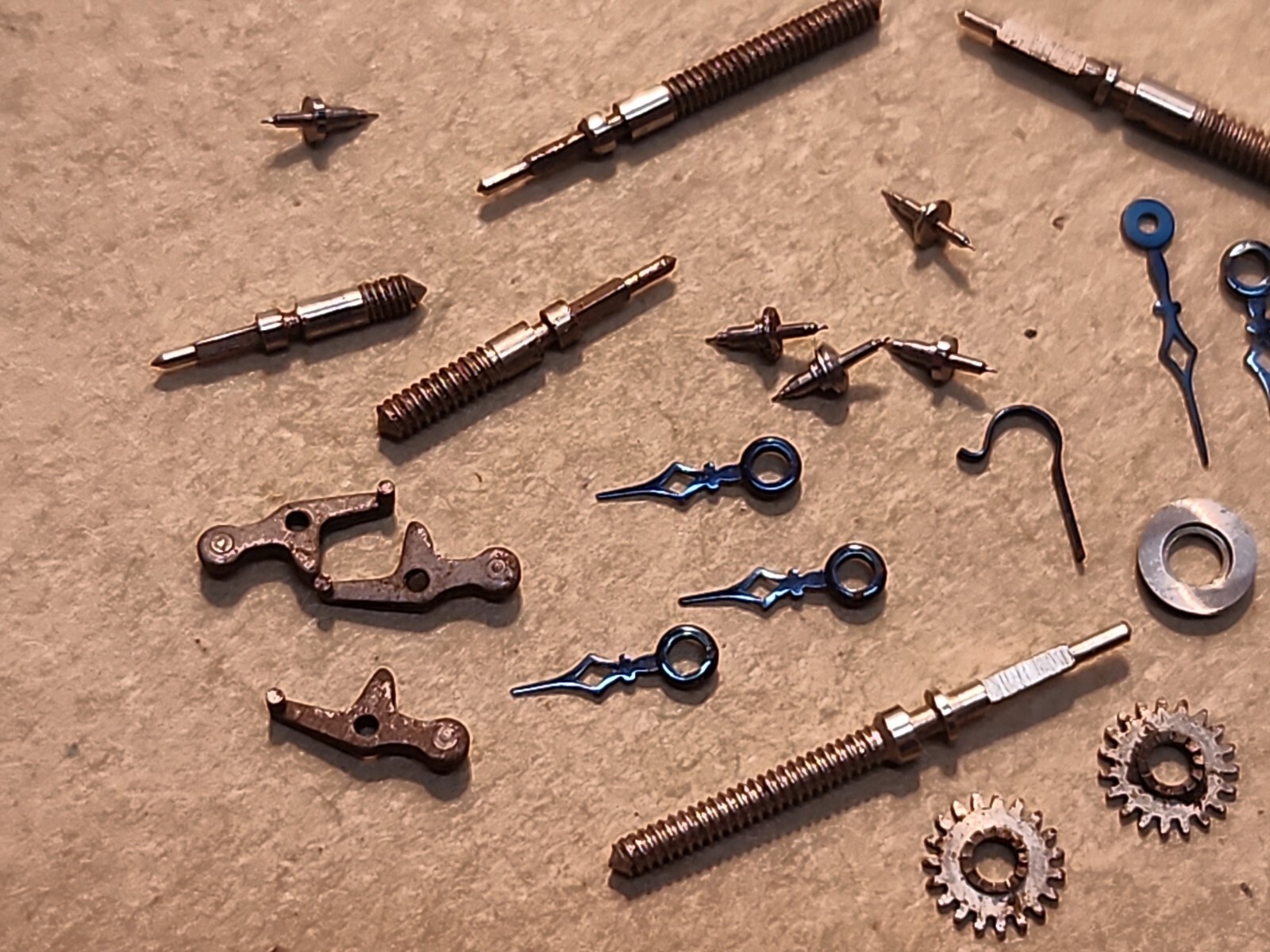 Lot Of NOS Elgin 21/0 Mixed Parts-Stems, Balance Staffs, Jewels, Hands, Etc