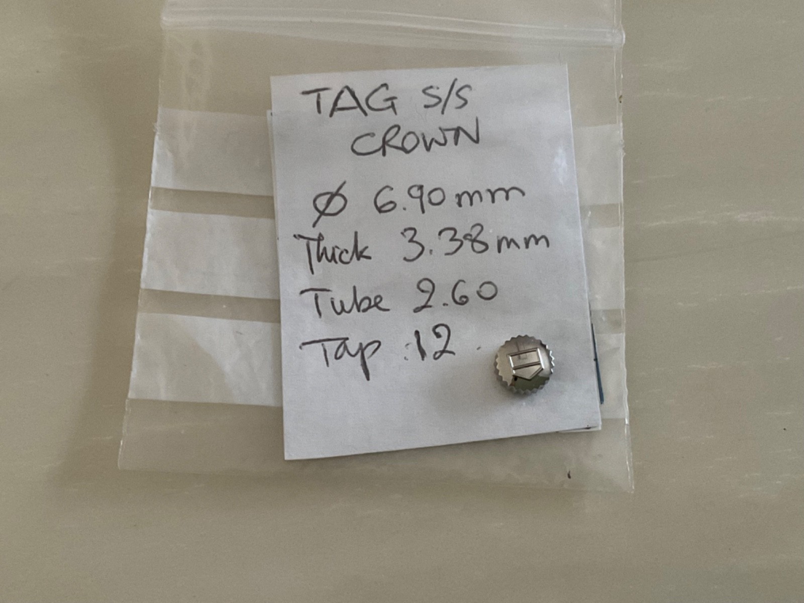 GENUINE STEEL CROWN TAG HEUER SIZE 6.90MM AND PUSHER NEW