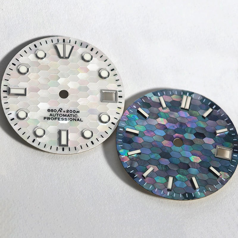 28.5mm Dial Purple Red Mosaic Mother of Pearl Watch Face BGW9 C3 Lume