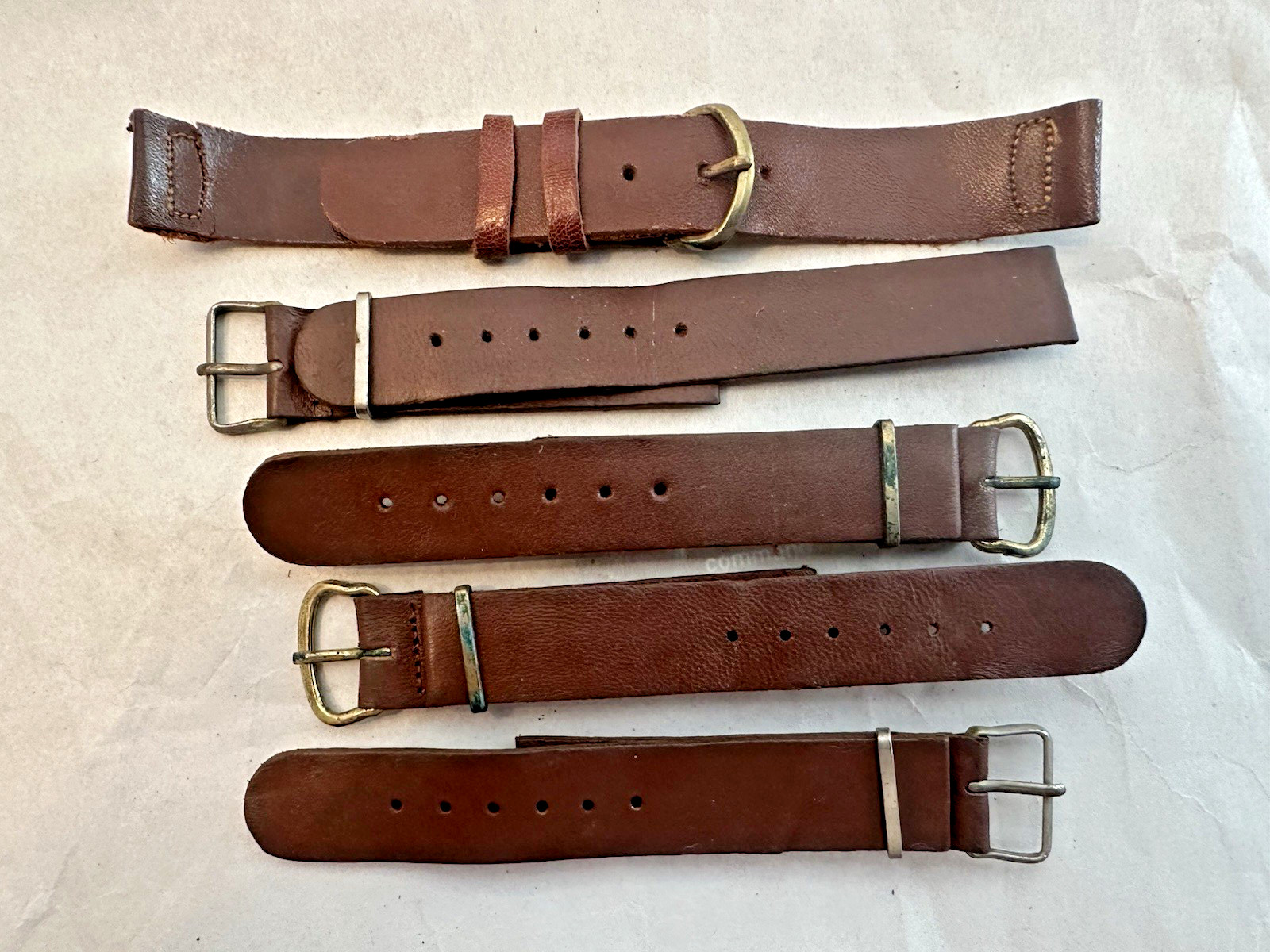 * LOT OF 5 1940s WWII MILITARY 16mm Brown Leather WRIST WATCH STRAPS M4