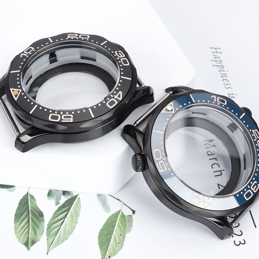 PVD Black Steel Pilot Watch Case 41mm Sapphire 10ATM For Seiko NH35 38 Movement