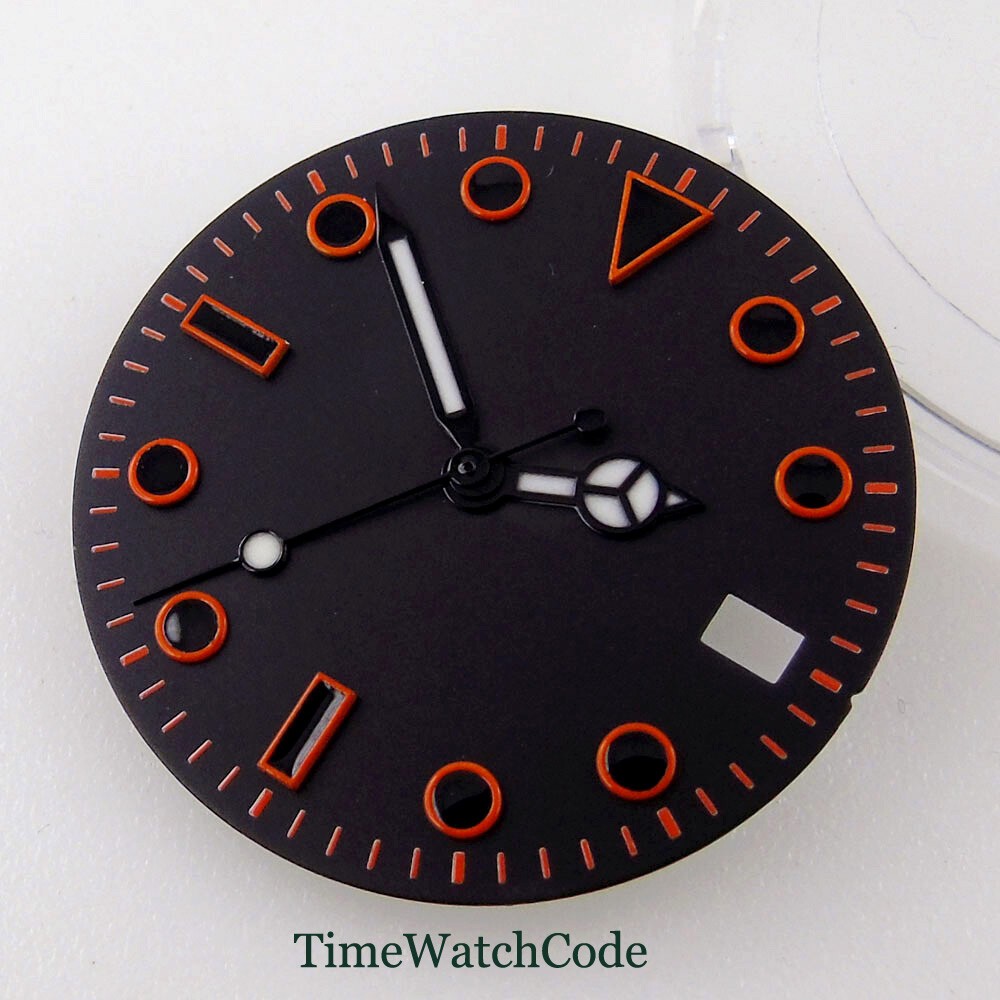 29mm Black Red Watch Dial Green Lume For NH35 NH36 ETA2824 PT5000 8215 Movement