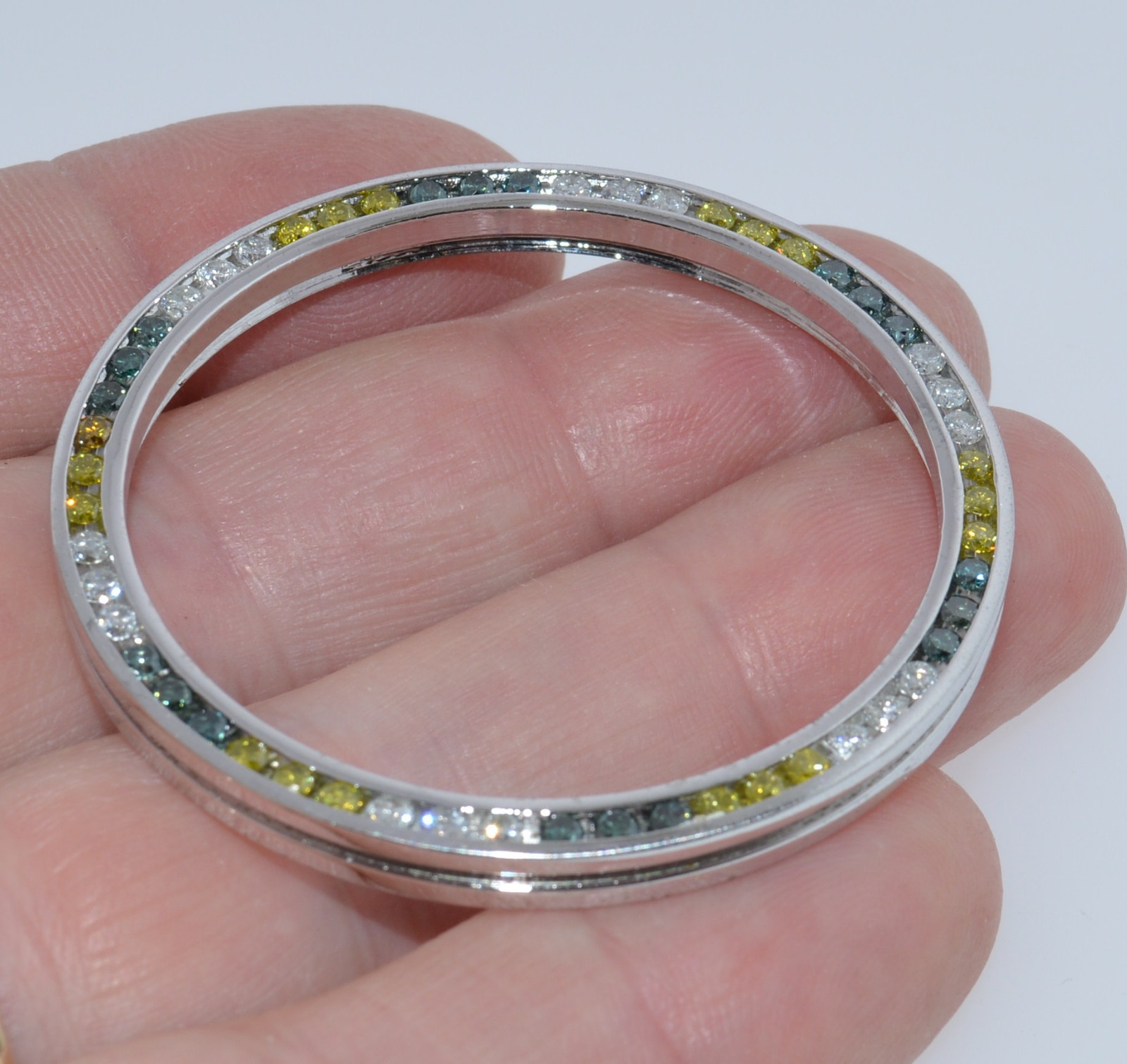 TECHNO MASTER 3CT ROUND COLORED DIAMOND WATCH SCREW ON BEZEL BLUE YELLOW TM 2081