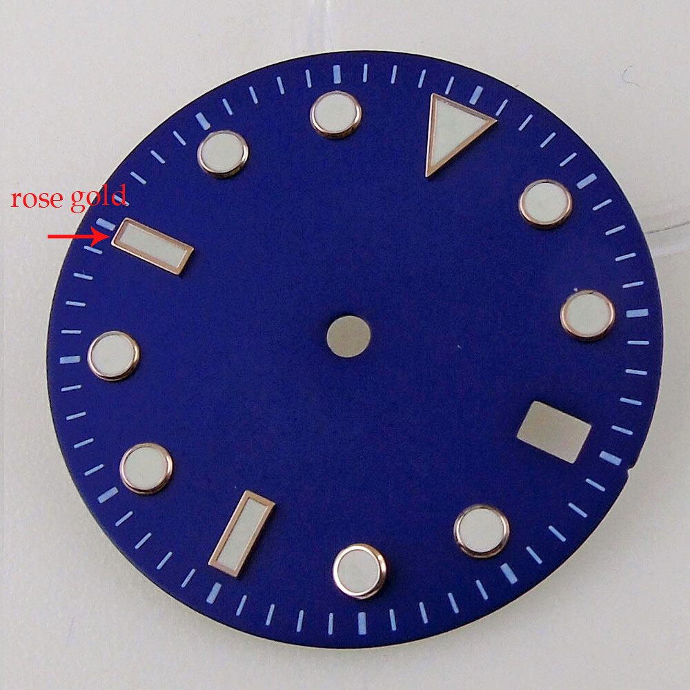 29mm Luminous Watch Dial Face Green Blue Black Rose Gold Edge Fit NH35A NH36A