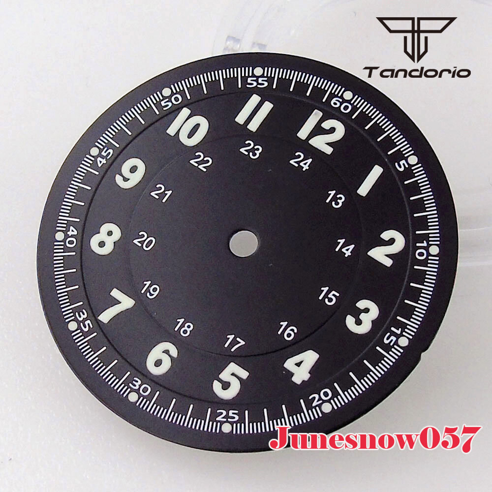 Tandorio Silver/Black Watch Dial Numbers Lume 29MM Fit NH35A NH36A Movement Men