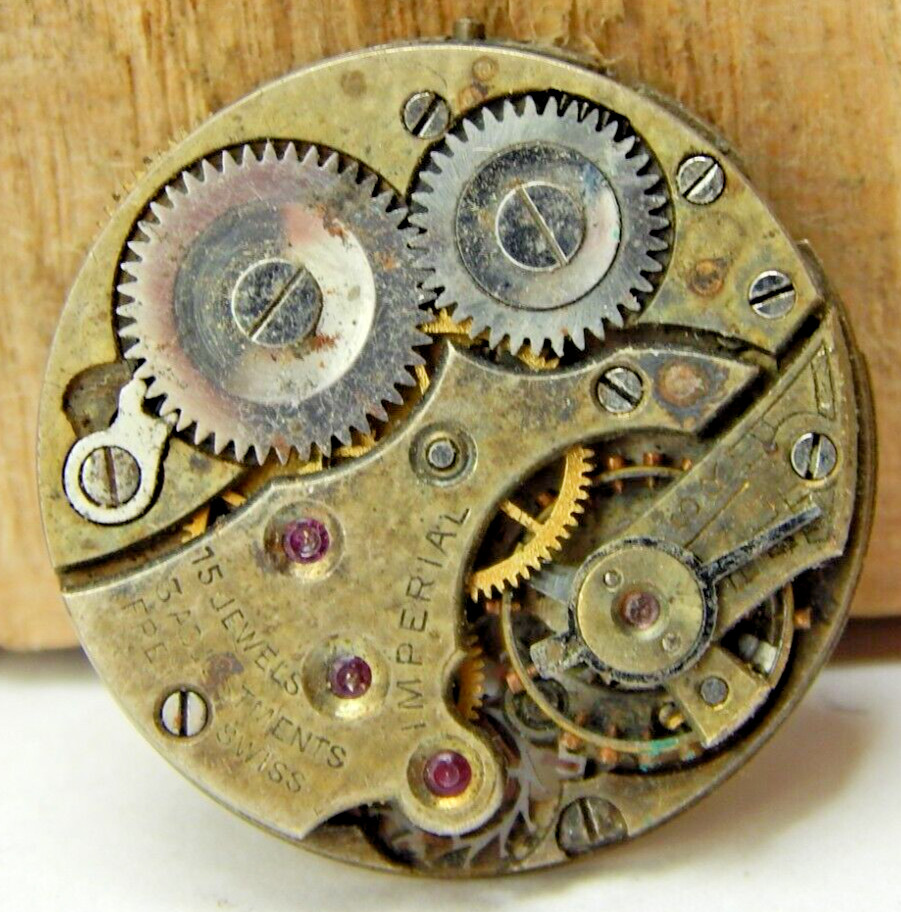 Vintage Imperial 15 jewel 2 adjustment 8/0s watch movement Damaskeened swiss