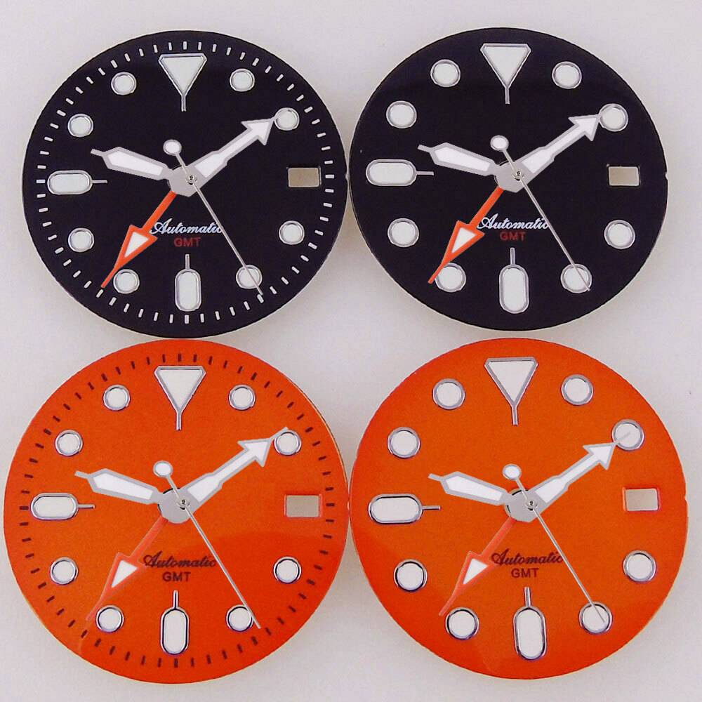 29MM GMT Black Orange Dial Luminous Dial For MOD Dial Japan NH34A NH34 movement