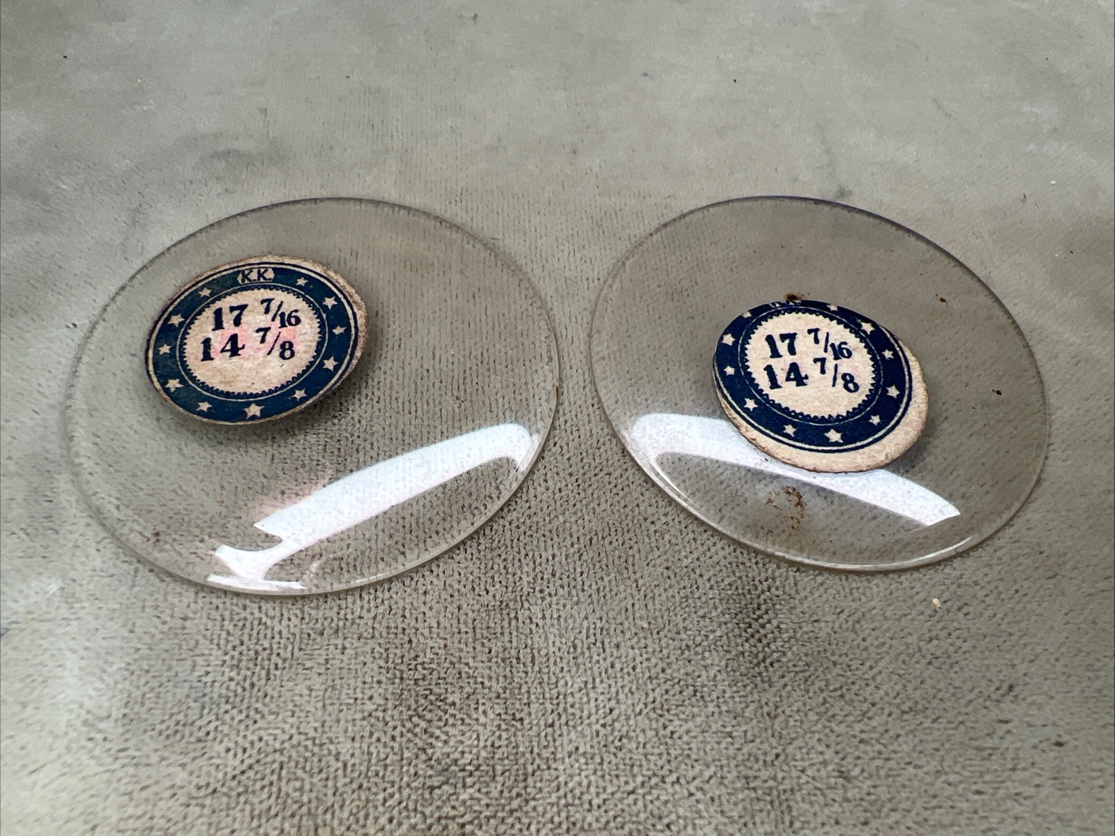 Lot Of 2 NOS Pocket Watch Crystals 17 Ligne 17 7/16. 14 7/8.