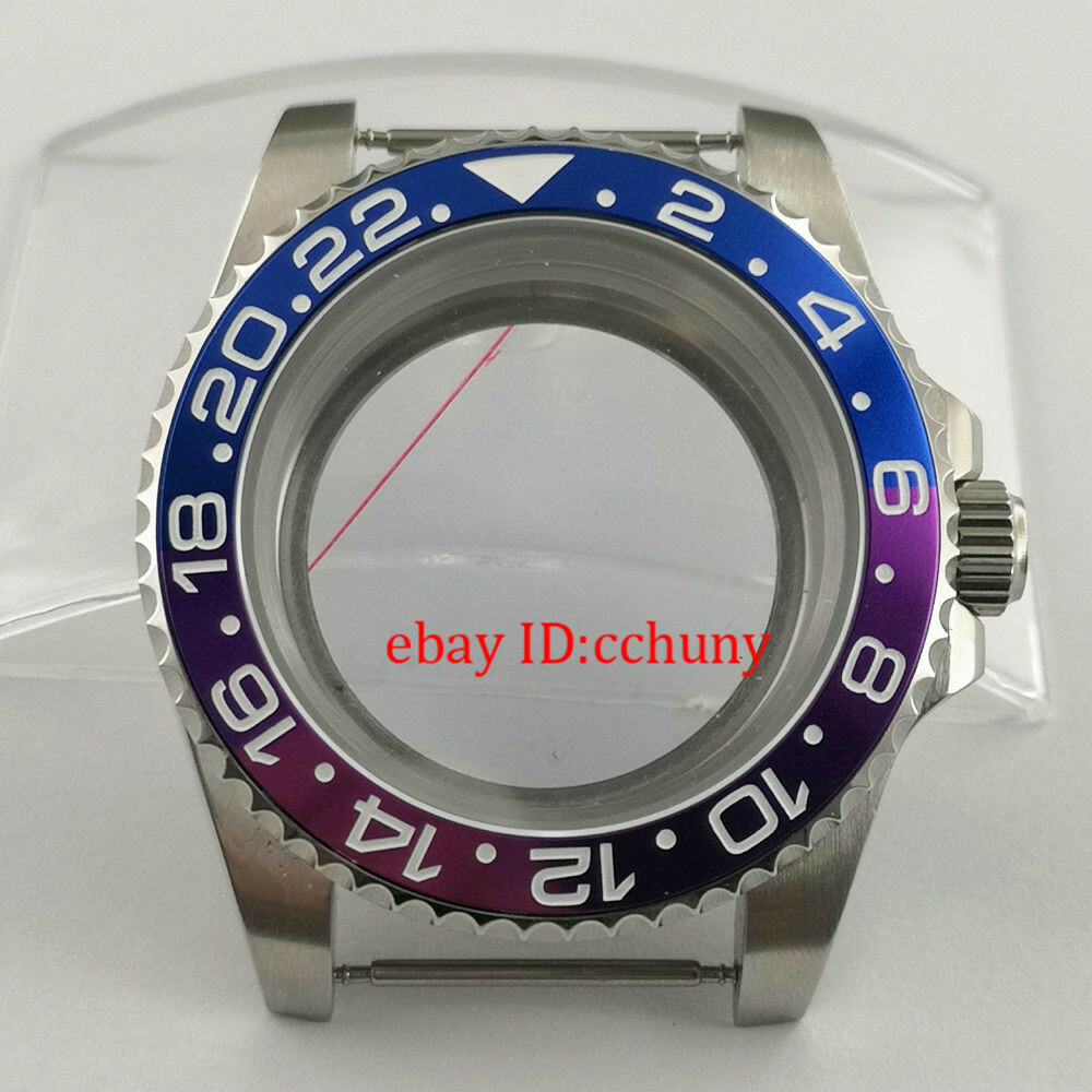 40mm Watch Case blue purple GMT titanium Bezel Glass back Fit NH35 NH36 Movement