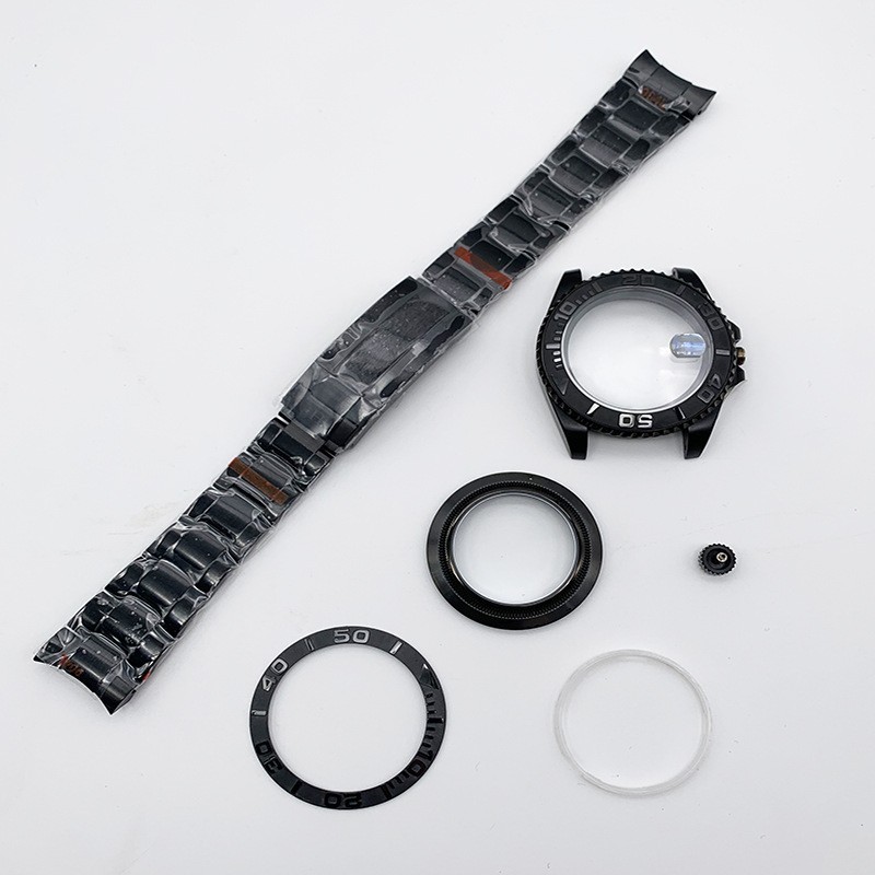 40mm Black Yacht-Master Style Watch Case Set with Strap for Rolex NH35