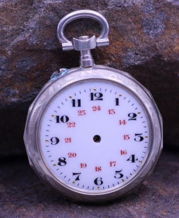 ARGENTAN LADIES SWISS POCKET WATCH FANCY CASE & DIAL 30.5mm DIAMETER NOS (ES)