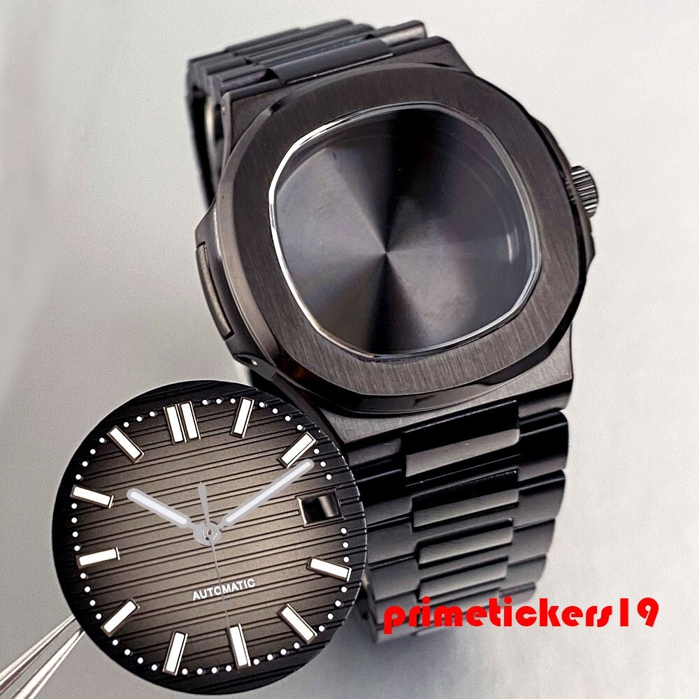 Fit NH35 Black PVD Square Watch Case+Band+Dial Set Sapphire Wristwatch Mod Parts