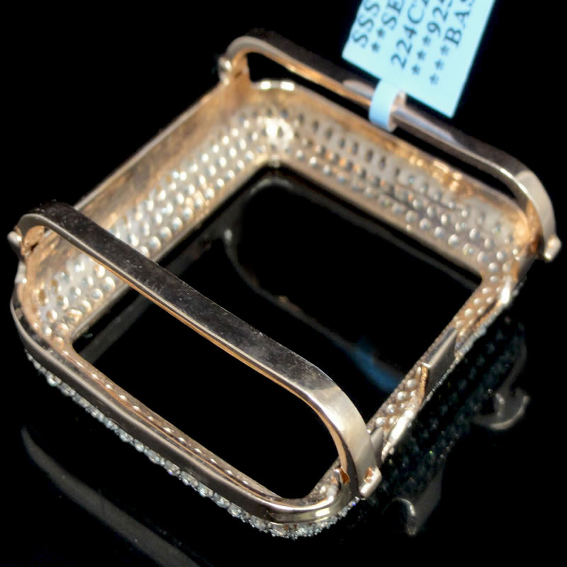Rose Gold On Silver Apple Series #1 White Cz Watch Case 42MM Sport Insert Bezel
