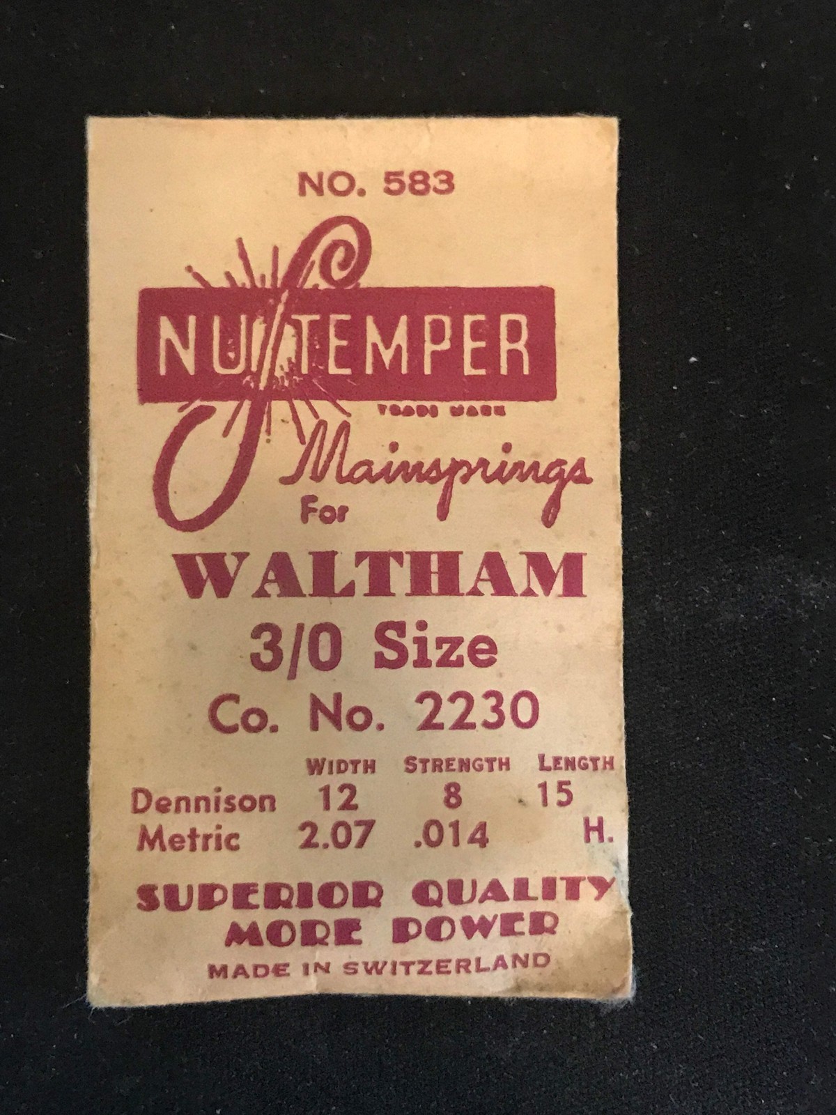 NuTemper Mainspring #583 for Waltham 0s & 3/0s Factory No. 2230 – Steel
