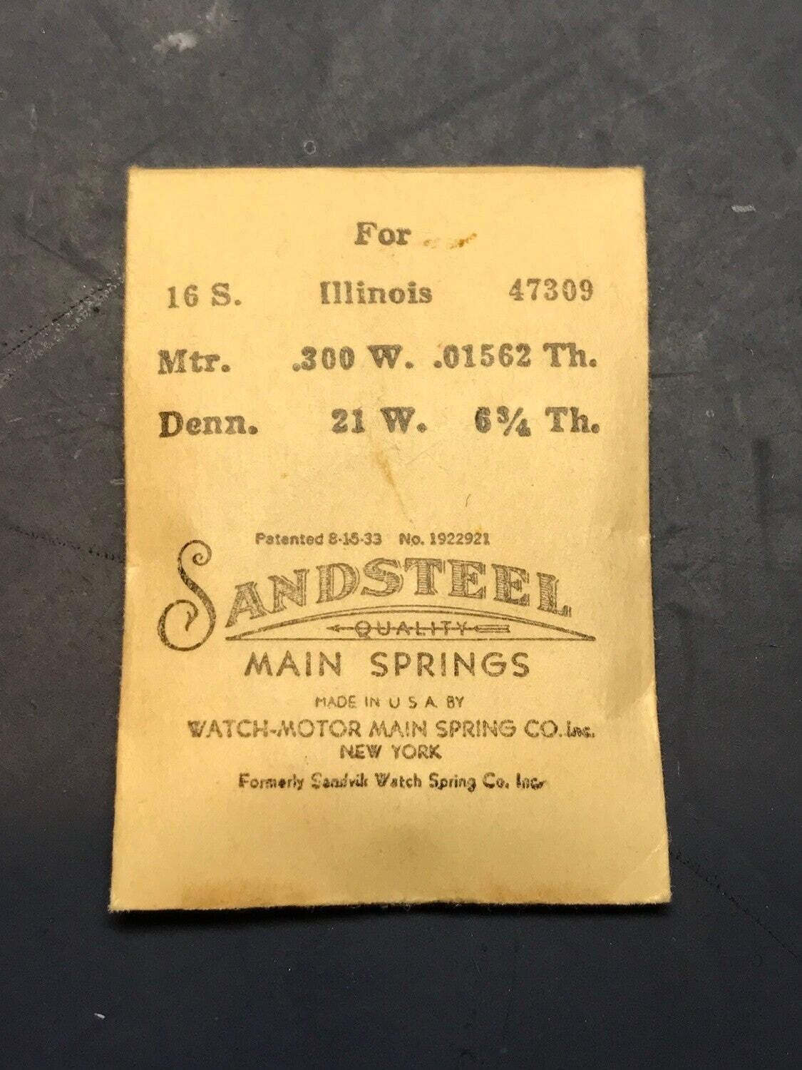 Sandsteel Mainspring for Illinois 16s 60hr RR No. 47309 – Steel