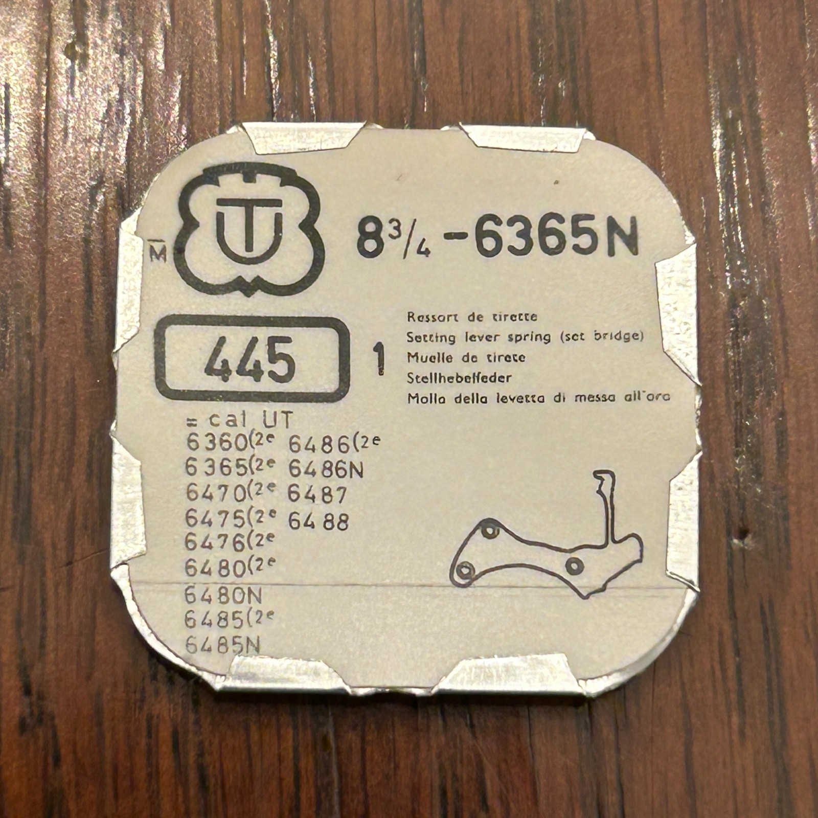 NOS UT Unitas Part 445 Setting Lever Spring, Cal 6365N, Swiss, Many Calibers