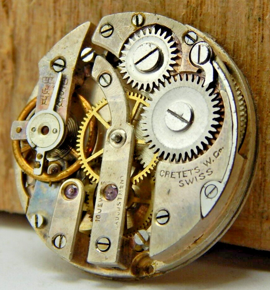 Vintage Cretet watch co 10 jewel 1 adjustment 8/0 size pocket watch movement