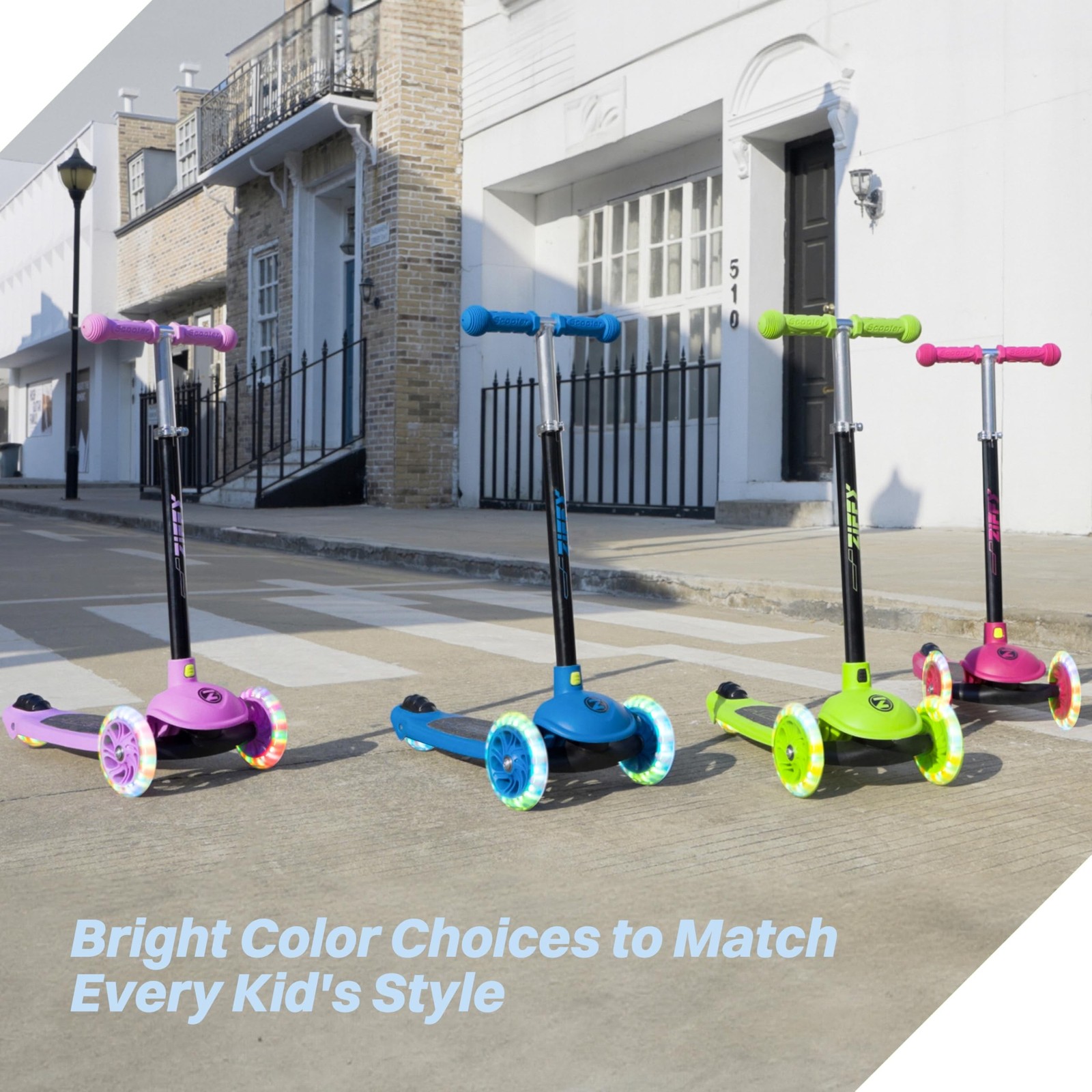 ZIFFY Multicolor 3 Wheel Scooter for Kids 3-5, Toddler Kick Scooters with LED…