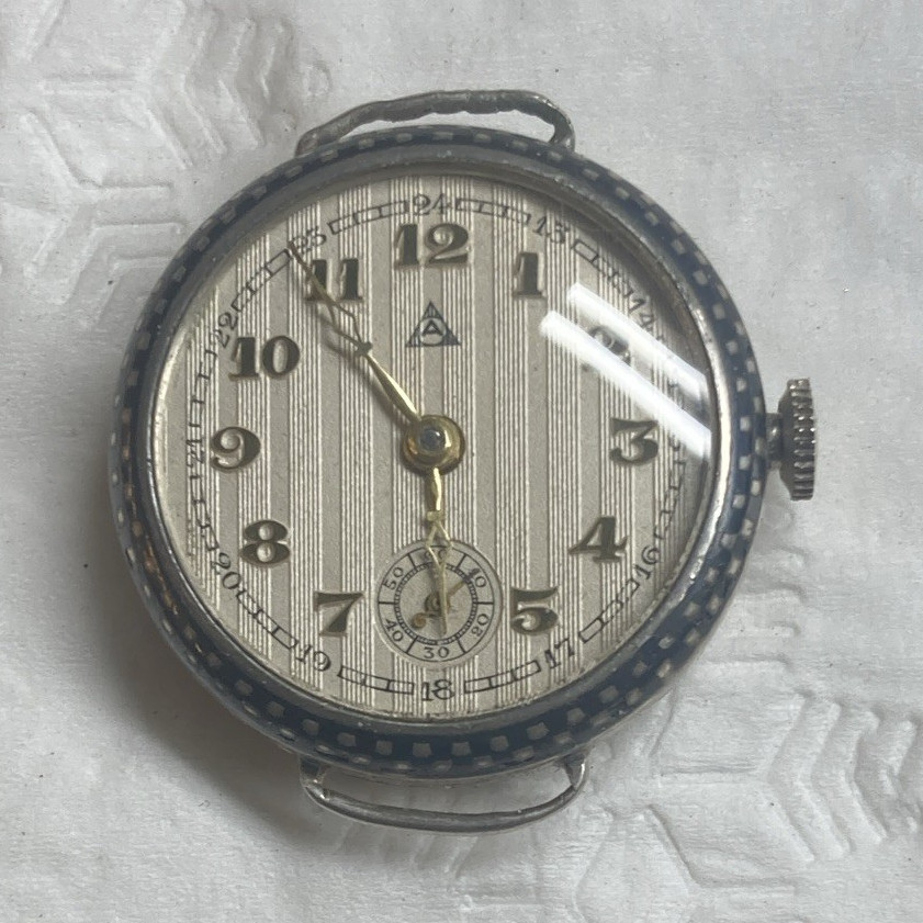 Mechanical Manual Wind Watch Movement w/ Dial, Hands & Silver case with enamel