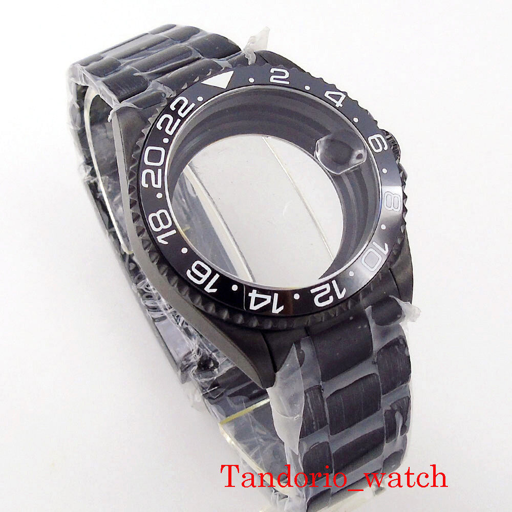 For NH35 NH36 Movement 38mm Black PVD Men Watch Case Sapphire Glass Oyster Strap