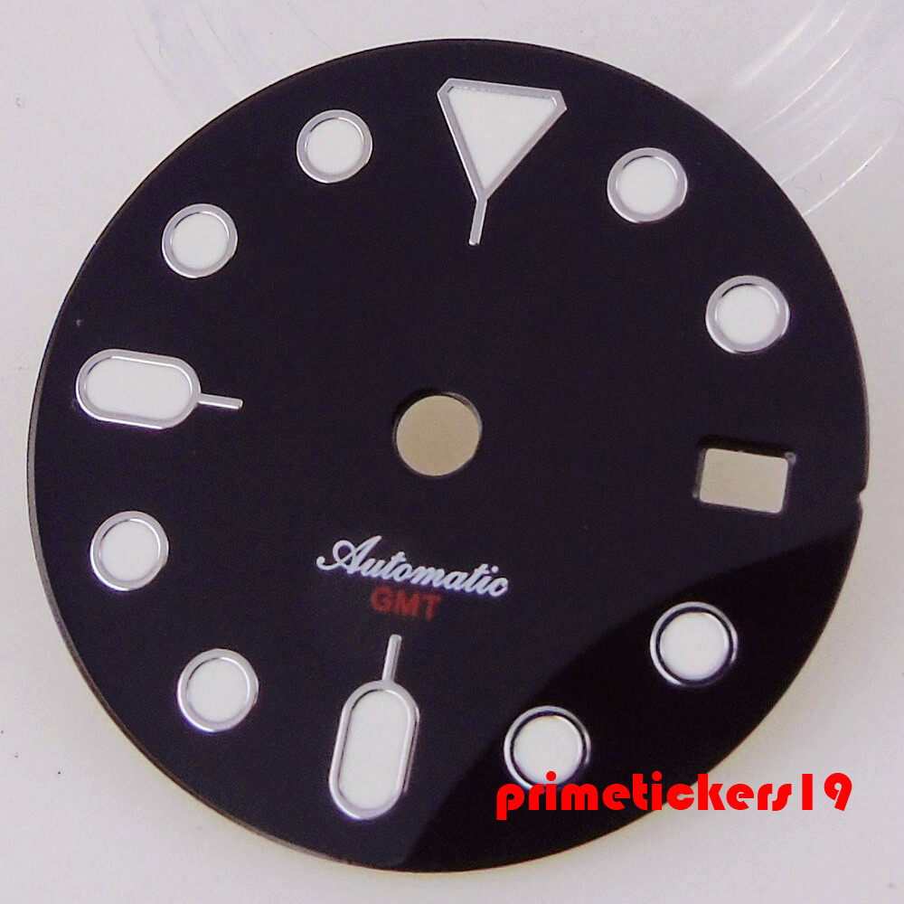Fit NH34 GMT Movt 29mm Sterile Watch Dial Black Orange Face Date Hands Luminous
