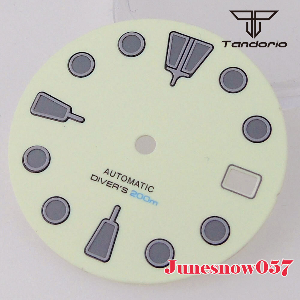 29MM Beige White Sterile Watch Full Lume Green Dial Men Fit NH35A NH36A SKX SRP