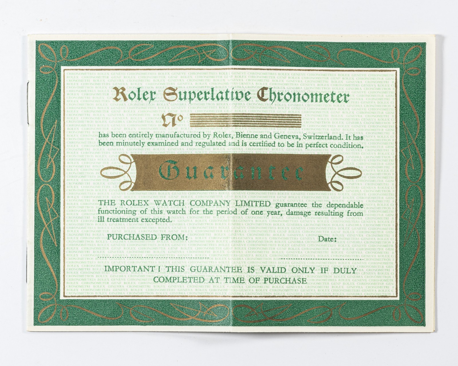 Vintage 1964 Rolex Original Superlative Chronometer Guarantee Booklet-RARE-OPEN!