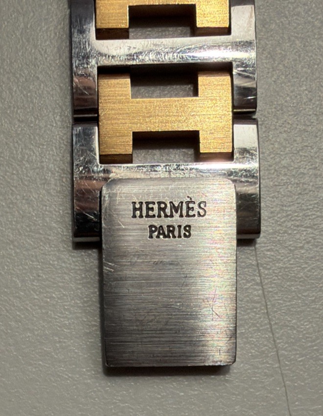 Hermes Clipper Silver and Gold Band with Clasp and 13 band links Size 12mm