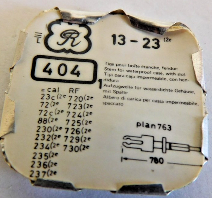 VALJOUX 72 PART #404 FEMALE STEM. NEW OLD STOCK