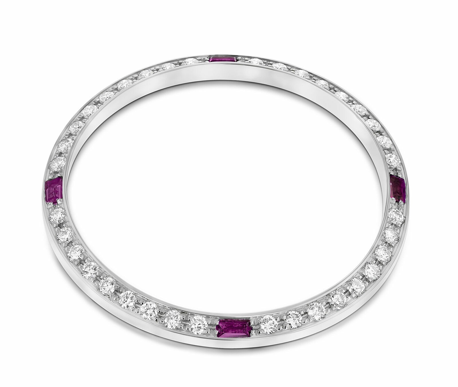 .90CT BEAD SET NATURAL DIAMOND BEZEL 14KW GOLD FOR ROLEX DATE 34MM WITH 4 RUBIES