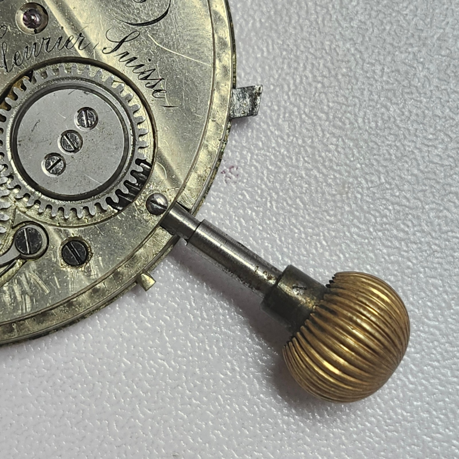 Antique Ch. Ed. Lardet Fleurier Swiss Pocket Watch Movement & Silver Floral Dial