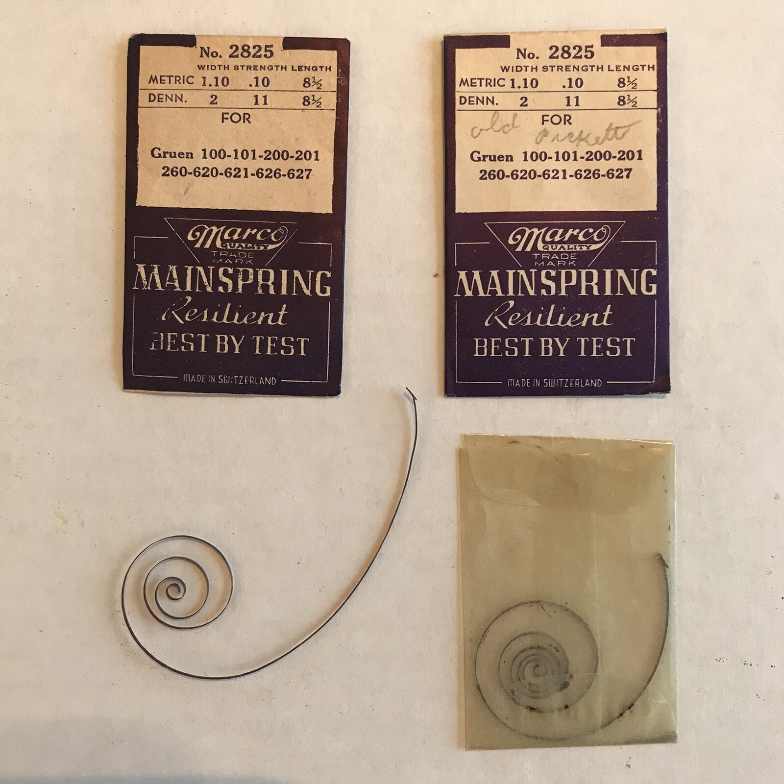 Lot of 2 Marco Mainspring Resilient Best by Test No. 2825 Watch Parts