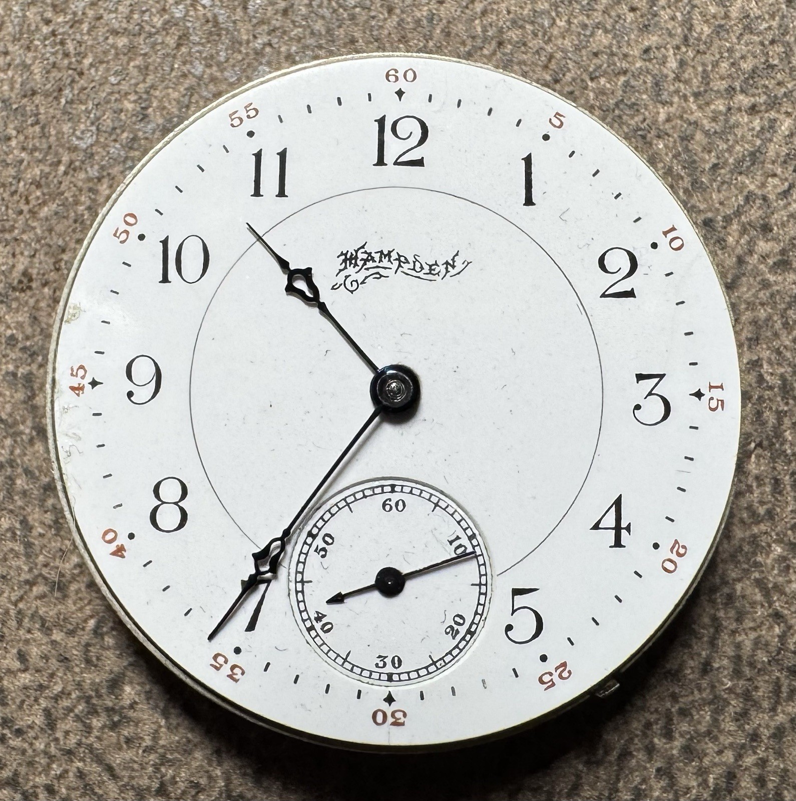 1903 HAMPDEN 6S 15J GRADE No. 213 PW LS WATCH MOVEMENT & DIAL