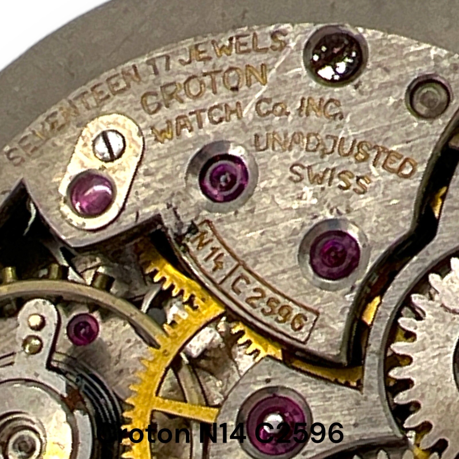 Croton N14 Watch Movement C2596 17J Vintage for Parts or Repair