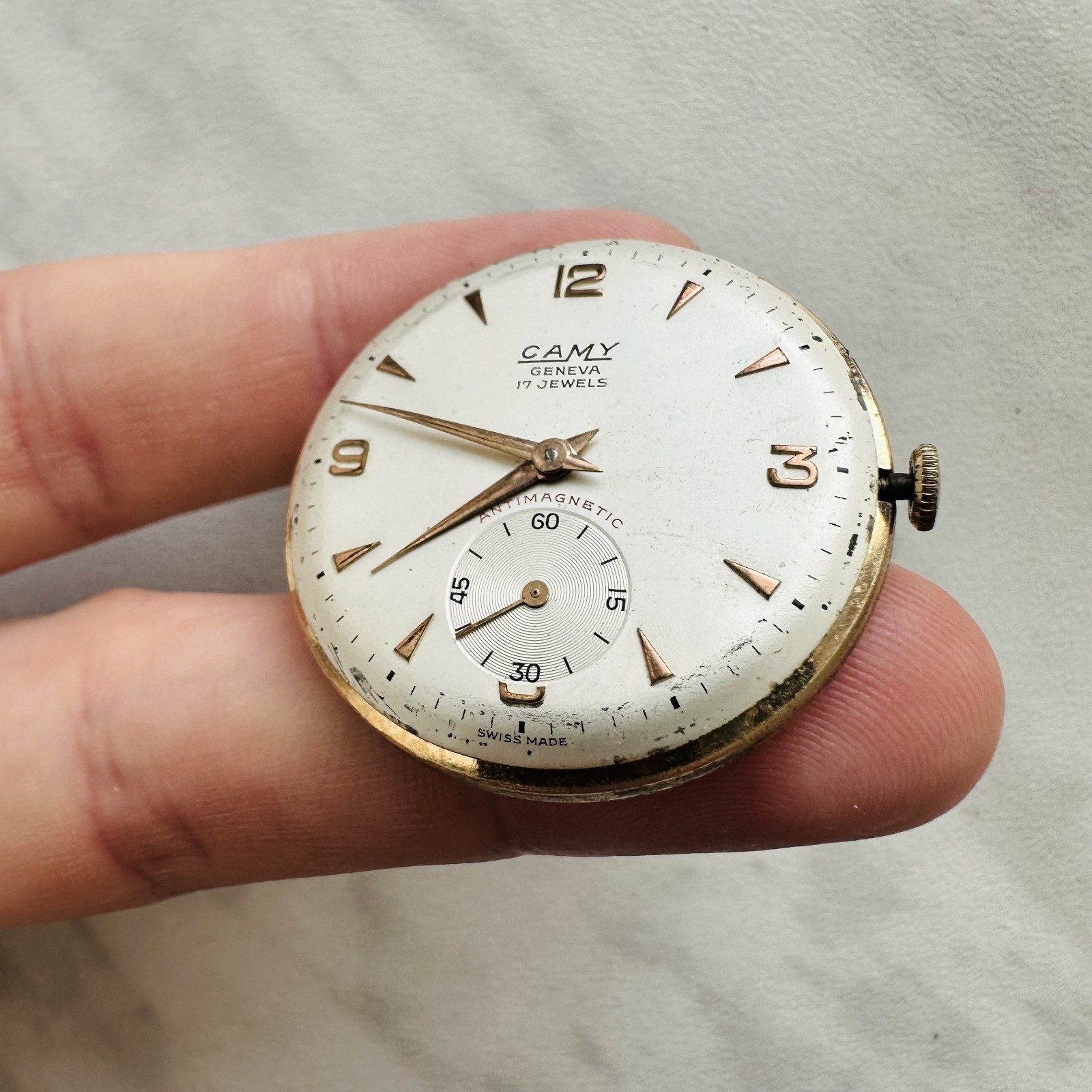 CAMY GENEVA Movement +Dial Repair vtg Swiss Watch Mechanism Classic 17 jewels