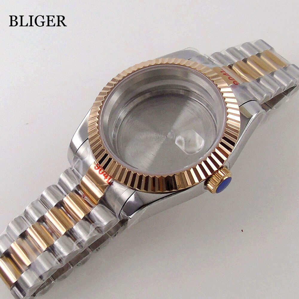 36MM/39MM Rose Gold Watch Case Fluted Bezel fit NH35 PT5000 President Bracelet