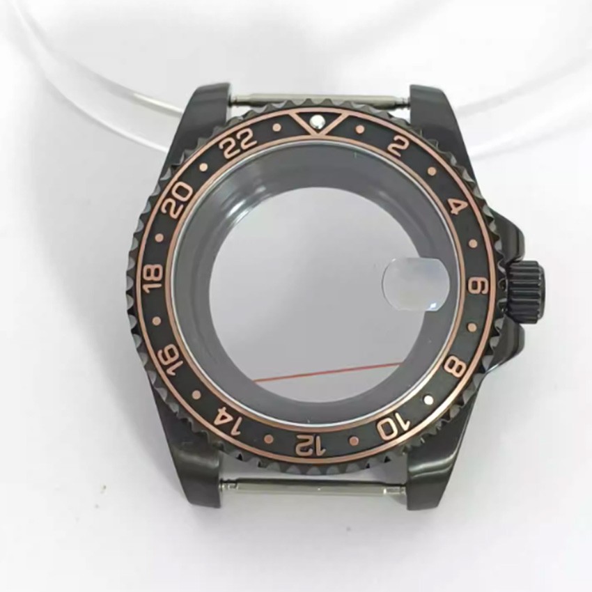 40mm PVD Black Steel Watch Case Sapphire Crystal for NH35 NH36 Watch Movement