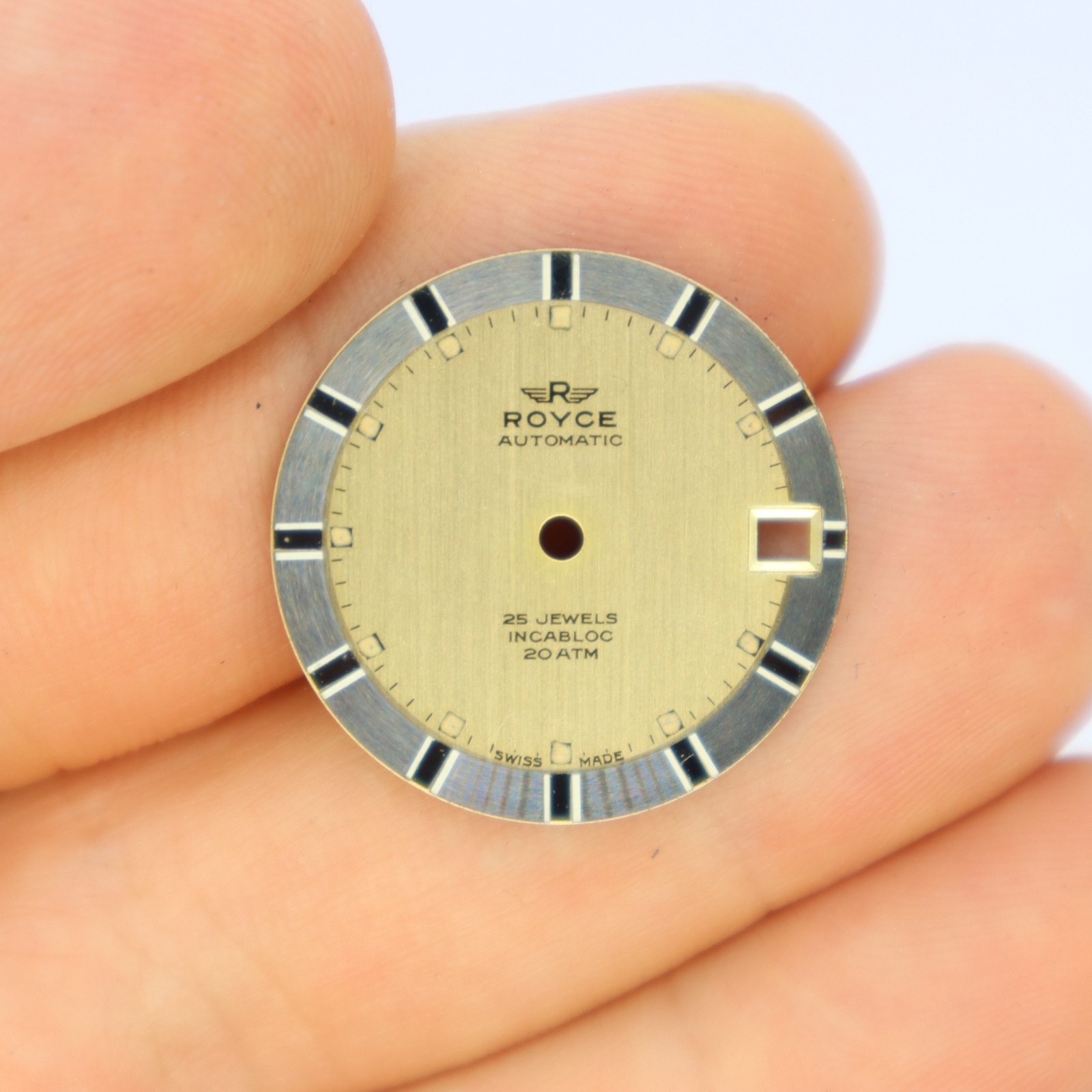 Rare Royce 25 Jewel 20 ATM ETA Cal 2622 Automatic Swiss Dial Crown Hand Set