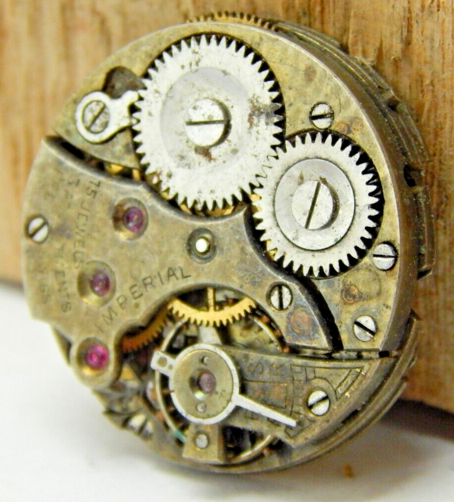Vintage Imperial 15 jewel 2 adjustment 8/0s watch movement Damaskeened swiss