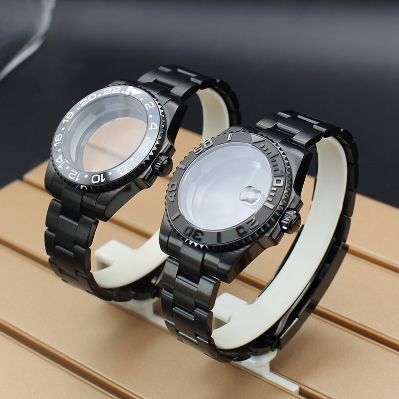 stainless steel 40mm nh35 Watch Case Strap Black GMT PVD Sapphire For Seiko nh36