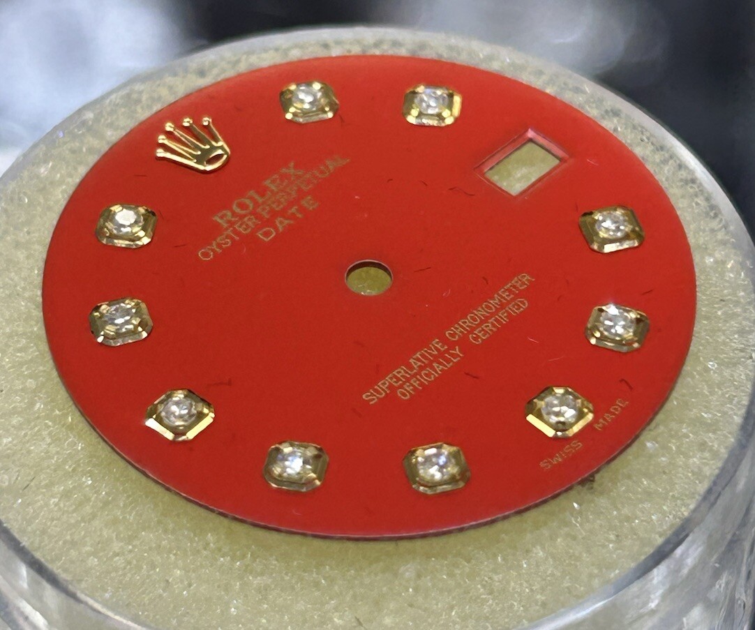 Rolex 34mm Date Watch Custom Red Diamond Dial For NonQuick Models 1500 1503