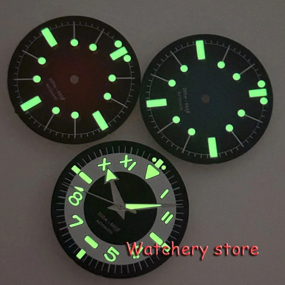 31mm black gray luminous Roman Arabic numerals watch dial fit NH35 NH36 Movement